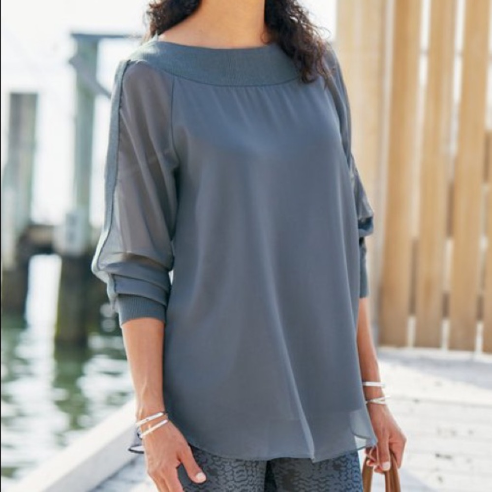 Soft Surroundings Women’s Gray Long Sleeve Bateau Neck Dianthus Tunic Size 1X